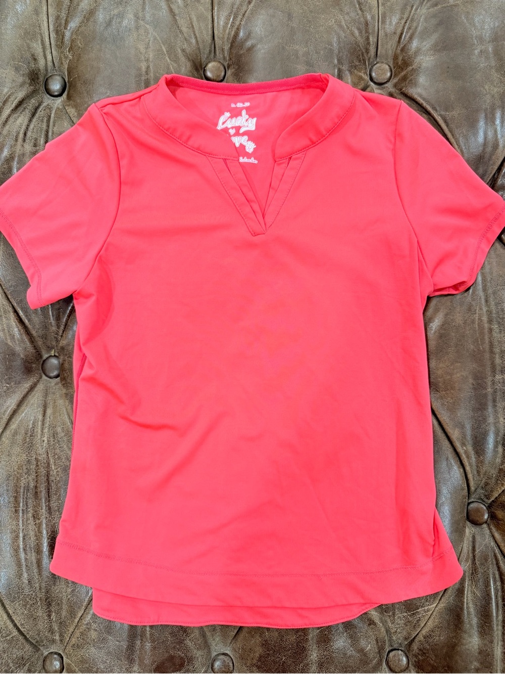 Lucky in Love Coral Notched V-Neck Short Sleeve Tee / Tennis
